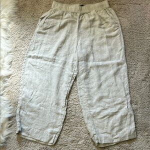 Tahari Wide Leg Beige Linen Pants